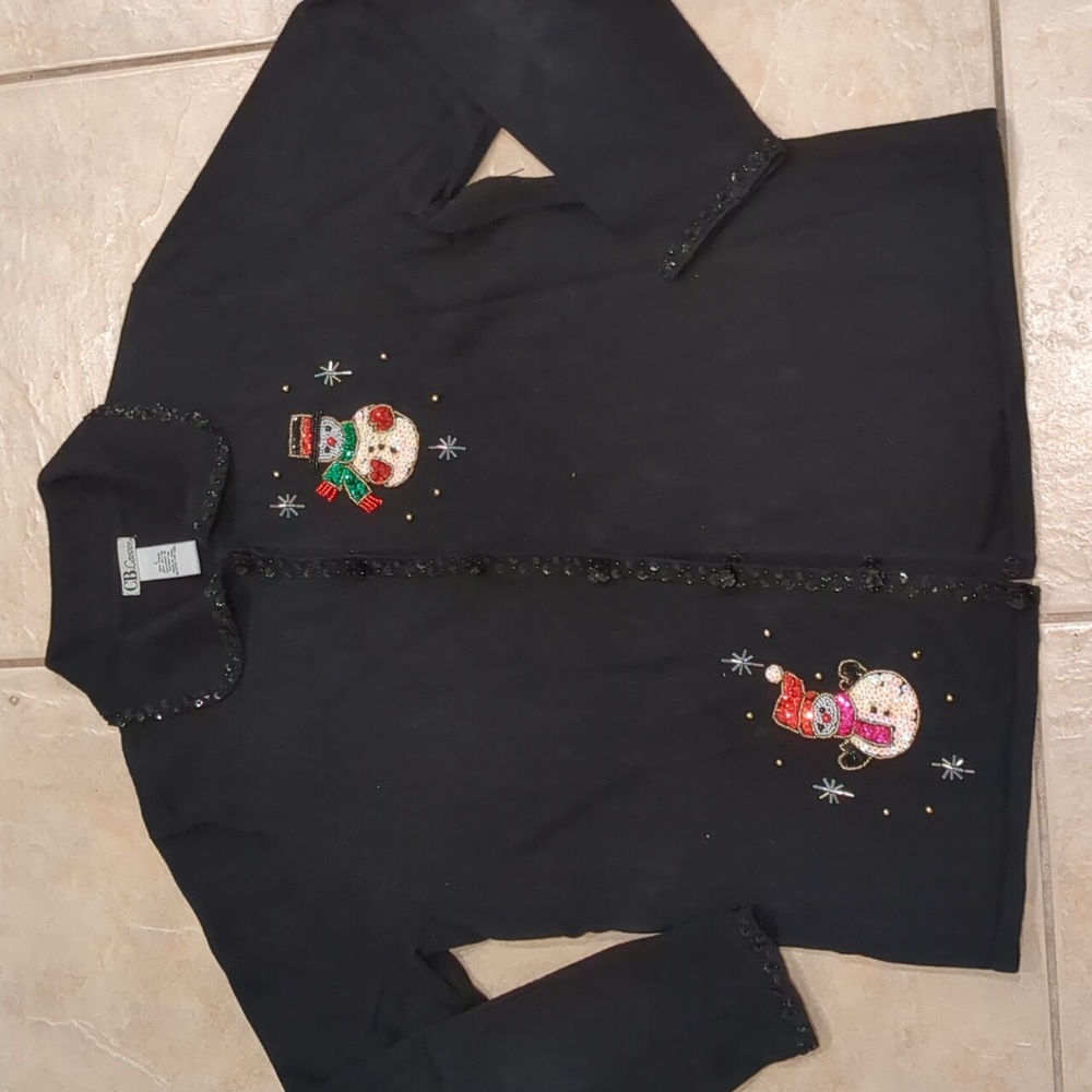 Vintage CB Career Beaded Christmas‎ Snowman Cardigan Size Large
